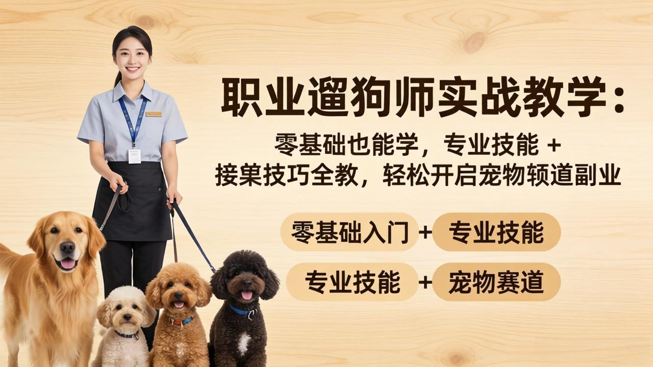 职业遛狗师实战教学：零基础也能学，专业技能 + 接单技巧全教，轻松开启宠物赛道副业-瀚洪创业网