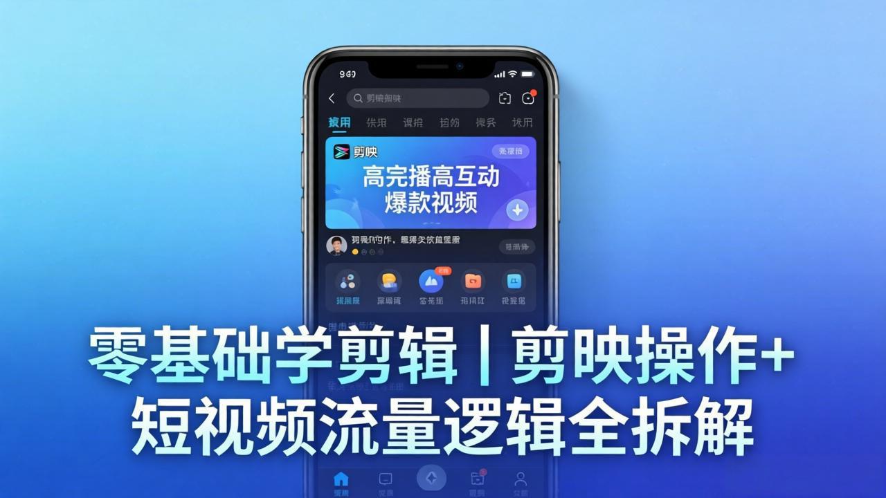 【零基础学剪辑】剪映操作+短视频流量逻辑全拆解｜手把手教你剪出高完播高互动爆款视频-瀚洪创业网