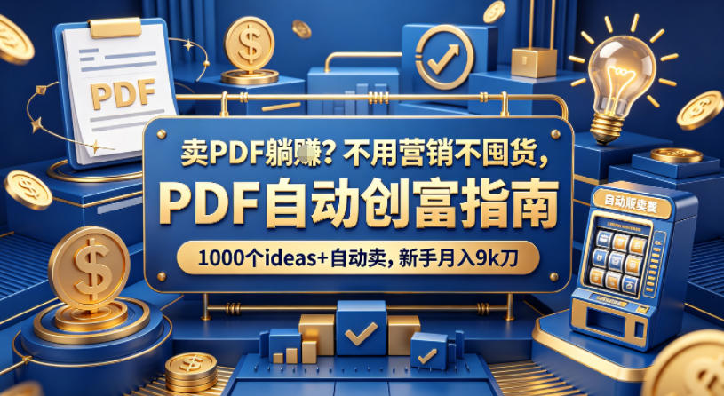 卖PDF躺賺？不用营销不囤货，PDF自动创富指南，1000个ideas+自动卖，新手月入9k刀【原创双语字幕】-瀚洪创业网