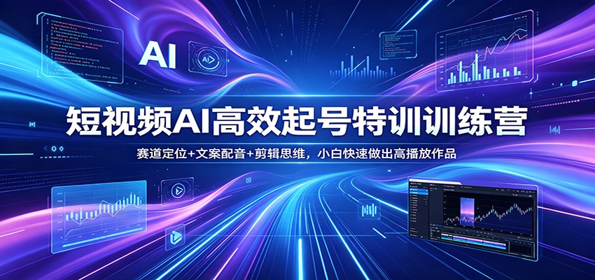 短视频AI高效起号特训训练营：赛道定位+文案配音+剪辑思维，小白快速做出高播放作品-瀚洪创业网