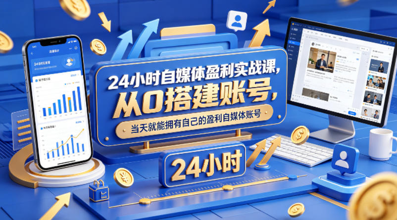 24小时自媒体盈利实战课，从0搭建账号，当天就能拥有自己的盈利自媒体账号-瀚洪创业网