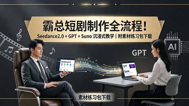 霸总短剧制作全流程！Seedance2.0 + GPT + Suno 沉浸式教学｜附素材练习包下载-瀚洪创业网