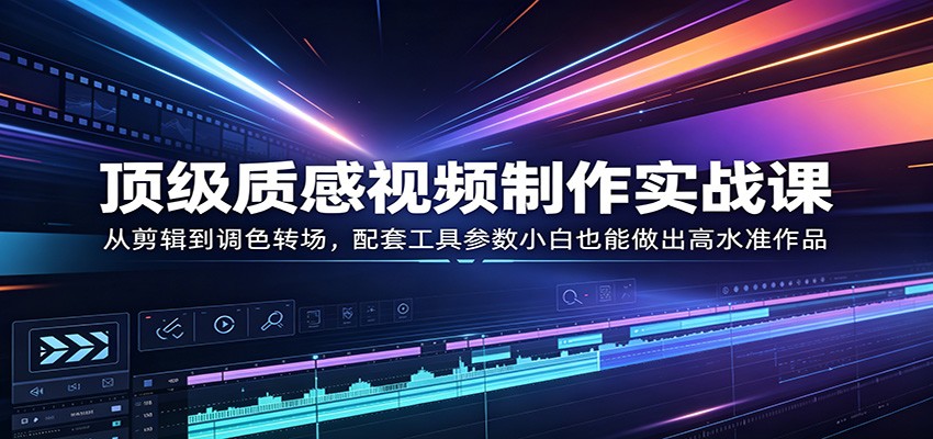 顶级质感视频制作实战课：从剪辑到调色转场，配套工具参数小白也能做出高水准作品-瀚洪创业网