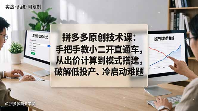 拼多多原创技术课：手把手教小二开直通车，从出价计算到模式搭建，破解低投产、冷启动难题-瀚洪创业网