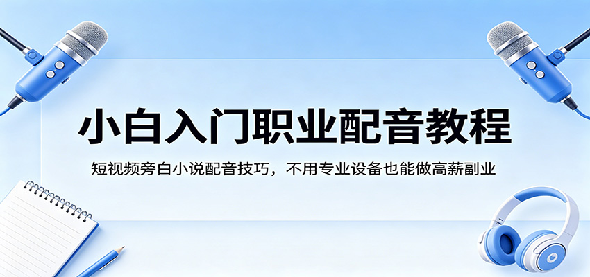 小白入门职业配音教程，短视频旁白小说配音技巧，不用专业设备也能做高薪副业-瀚洪创业网