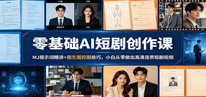 零基础AI短剧创作课：MJ提示词精讲+图生图控图技巧，小白从零做出高清连贯短剧视频-瀚洪创业网