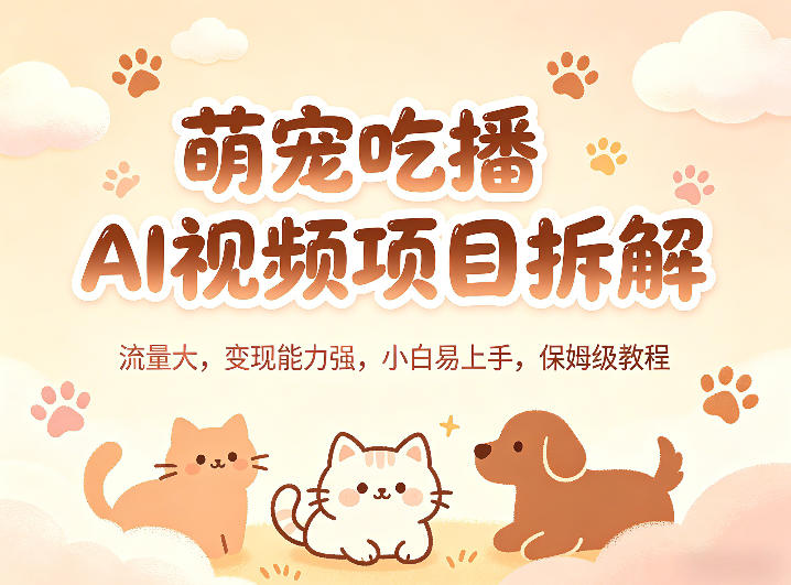 萌宠吃播AI视频项目拆解，流量大，变现能力强，小白易上手，保姆级教程-瀚洪创业网