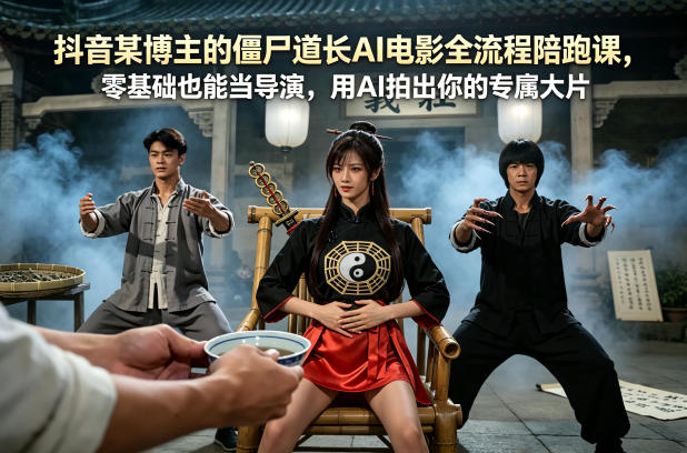 抖音某博主的僵尸道长AI电影全流程陪跑课，零基础也能当导演，用AI拍出你的专属大片-瀚洪创业网
