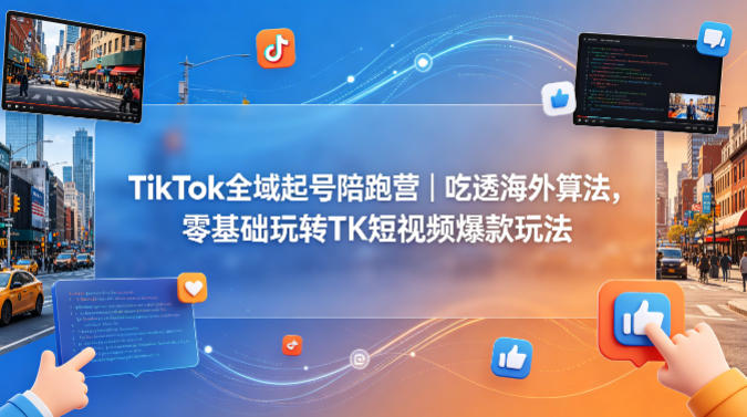 TikTok全域起号陪跑营｜吃透海外算法，零基础玩转TK短视频爆款玩法-瀚洪创业网