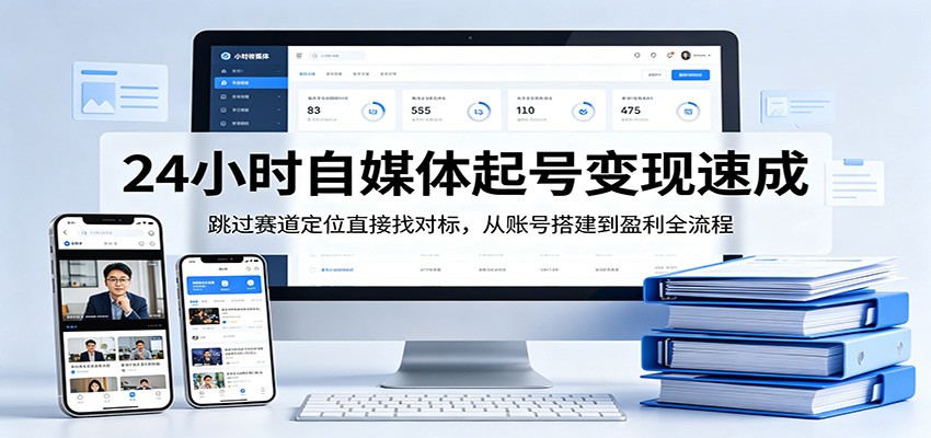 24小时自媒体起号变现速成，跳过赛道定位直接找对标，从账号搭建到盈利全流程-瀚洪创业网