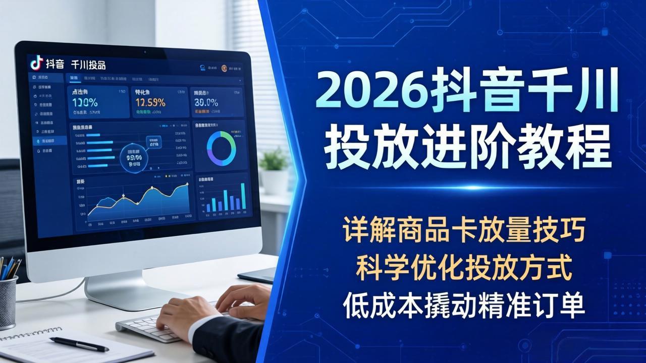 2026抖音千川投放进阶教程，详解商品卡放量技巧，科学优化投放方式，低成本撬动精准订单-瀚洪创业网