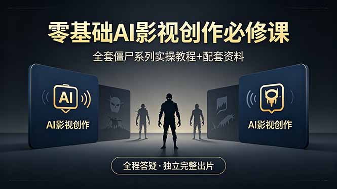 零基础AI影视创作必修课，全套僵尸系列实操教程加配套资料，全程答疑带你独立完整出片-瀚洪创业网