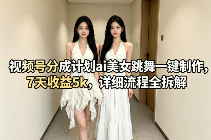 视频号分成计划ai美女跳舞一键制作，7天收益5k，详细流程全拆解-瀚洪创业网