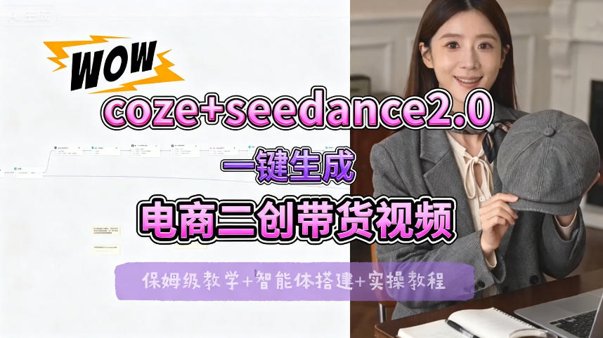【Coze工作流搭建实操教程】seedance2.0+coze一键生成电商二创带货视频，全流程保姆级教学-瀚洪创业网