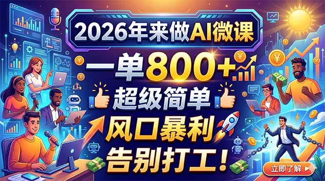 2026年来做AI微课，一单800+，超级简单，风口暴利，告别打工！-瀚洪创业网