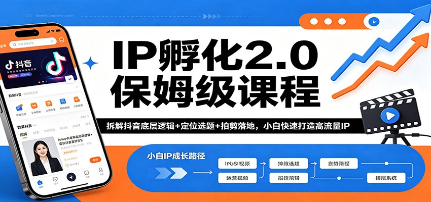 IP孵化2.0保姆级课程：拆解抖音底层逻辑+定位选题+拍剪落地，小白快速打造高流量IP-瀚洪创业网
