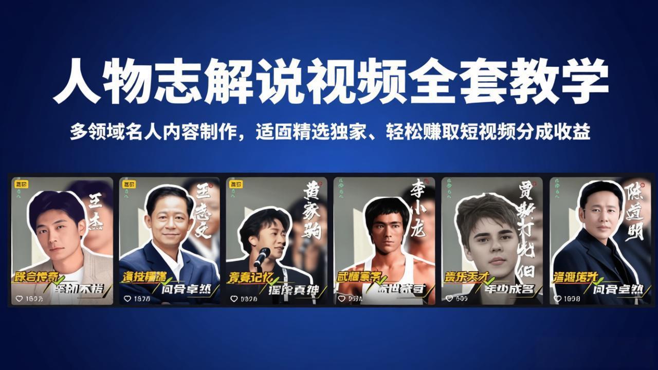 人物志解说视频全套教学，多领域名人内容制作，适配精选独家，轻松赚取短视频分成收益-瀚洪创业网