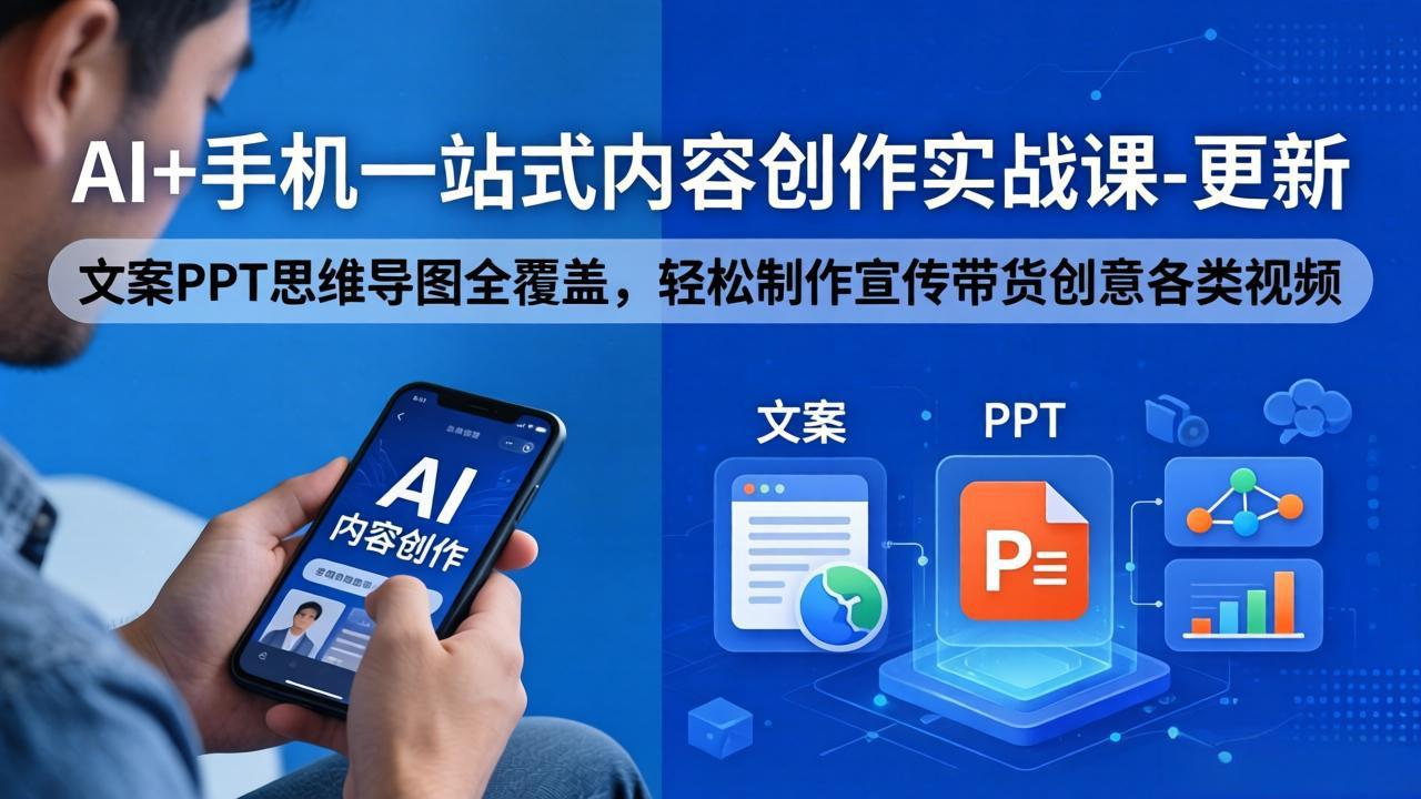 AI+手机一站式内容创作实战课-更新，文案PPT思维导图全覆盖，轻松制作宣传带货创意各类视频-瀚洪创业网