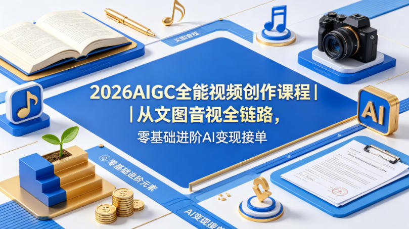 2026AIGC全能视频创作课程｜从文图音视全链路，零基础进阶AI变现接单-瀚洪创业网