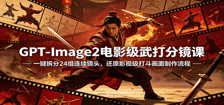 GPT-Image2电影级武打分镜课：一键拆分24组连续镜头，还原影视级打斗画面制作流程-瀚洪创业网