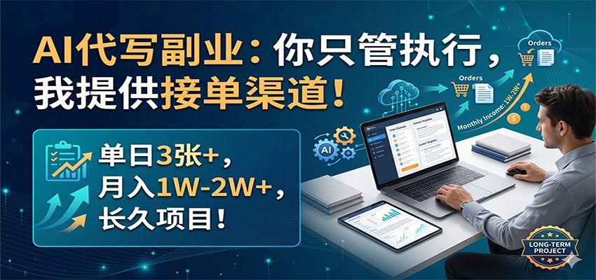 AI代写副业：你只管执行，我提供接单渠道！单日3张+，月入1W-2W+，长久项目-瀚洪创业网
