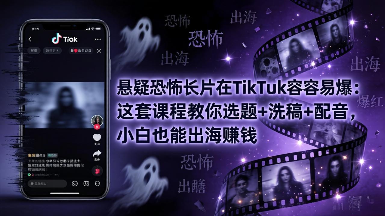 悬疑恐怖长片在TikTok最容易爆：这套课程教你选题+洗稿+配音，小白也能出海赚钱-瀚洪创业网