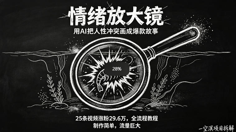 AI制作“情绪放大镜“视频，25条视频涨粉29.6W粉，流量巨大，制作简单，全流程教程-瀚洪创业网