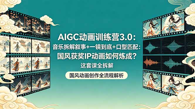 AIGC动画训练营3.0：音乐拆解叙事+一镜到底+口型匹配：国风获奖IP动画如何炼成？这套课全拆解-瀚洪创业网