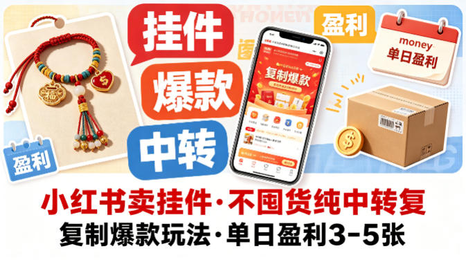 小红书卖挂件，不囤货纯中转复制爆款玩法，单日盈利3-5张-瀚洪创业网
