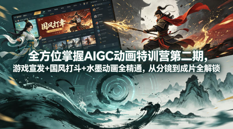 全方位掌握AIGC动画特训营第二期，游戏宣发+国风打斗+水墨动画全精通，从分镜到成片全解锁-瀚洪创业网