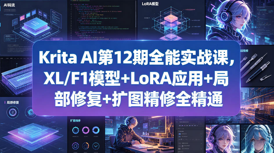 Krita AI第12期全能实战课，XL/F1模型+LoRA应用+局部修复+扩图精修全精通-瀚洪创业网