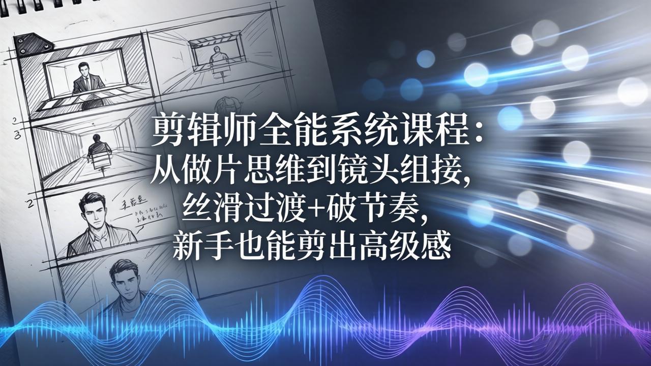 剪辑师全能系统课程：从做片思维到镜头组接，丝滑过渡+破节奏，新手也能剪出高级感-瀚洪创业网