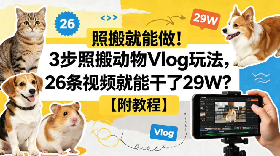 照搬就能做！3步照搬动物Vlog玩法，26条视频就能干了29W？【附教程】【赠coze一键生成工作流】-瀚洪创业网