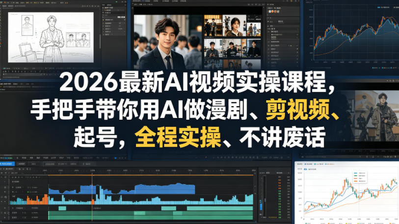 2026最新AI视频实操课程，手把手带你用AI做漫剧、剪视频、起号，全程实操、不讲废话-瀚洪创业网