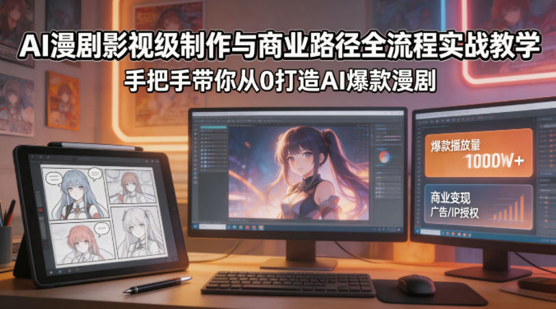 AI漫剧影视级制作与商业路径全流程实战教学，手带你从0打造AI爆款漫剧-瀚洪创业网