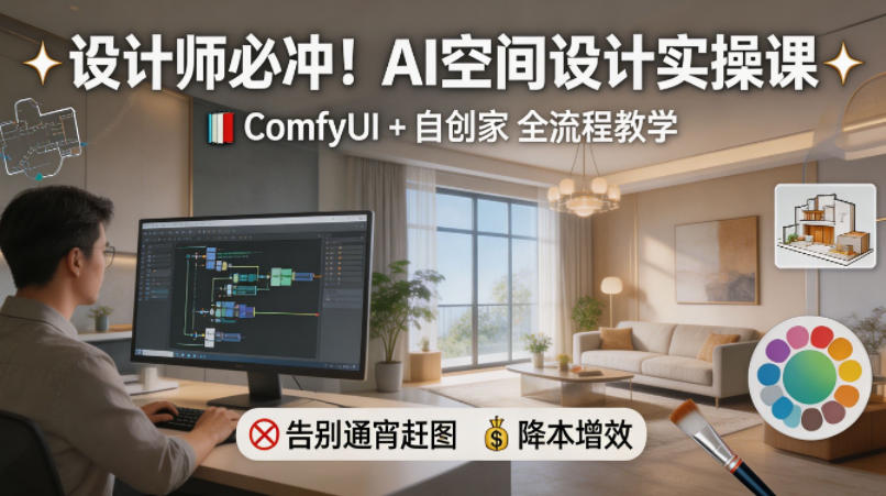 设计师必冲！AI空间设计实操课，ComfyUI+自创家全教学，告别通宵赶图，降本增效-瀚洪创业网