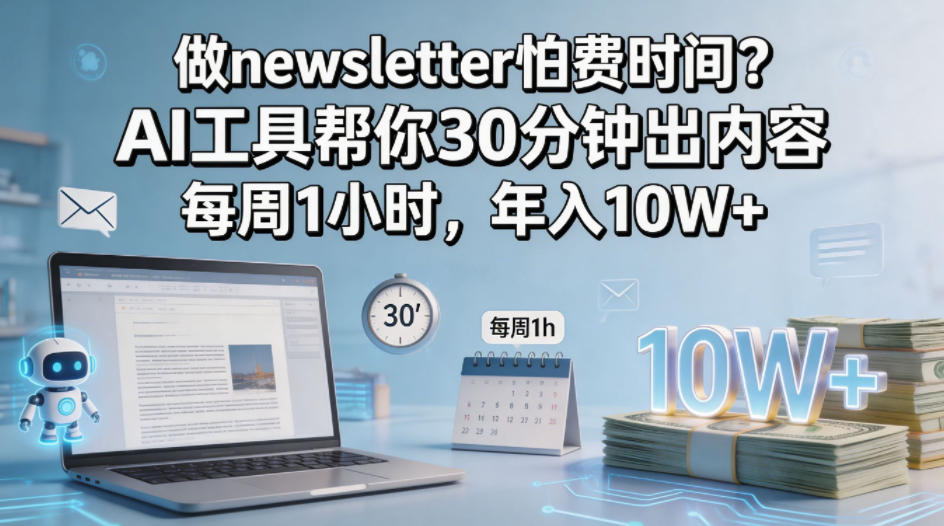 做newsletter怕费时间？AI工具帮你30分钟出内容，每周1小时，年入10W+！【原创双语字幕】-瀚洪创业网