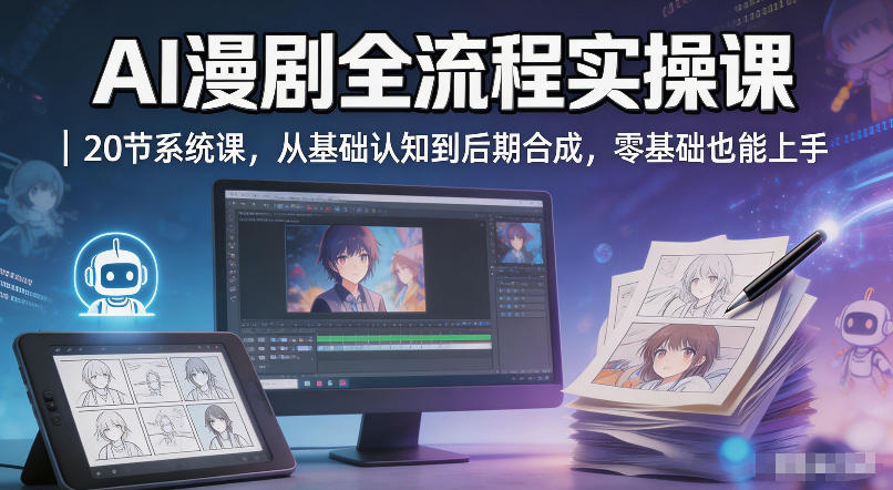 AI漫剧全流程实操课｜20节系统课，从基础认知到后期合成，零基础也能上手-瀚洪创业网