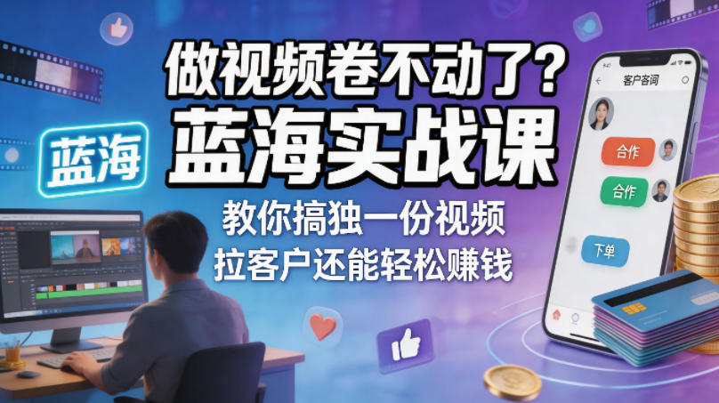 做视频卷不动了？蓝海实战课教你搞独一份视频，拉客户还能轻松賺钱！【原创双语字幕】-瀚洪创业网