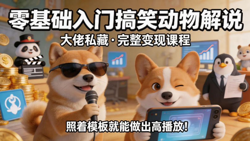 零基础入门搞笑动物解说，大佬私藏完整变现课程，照着模板就能做出高播放-瀚洪创业网