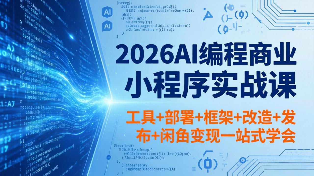 2026AI编程商业小程序实战课，工具+部署+框架+改造+发布+闲鱼变现一站式学会-瀚洪创业网