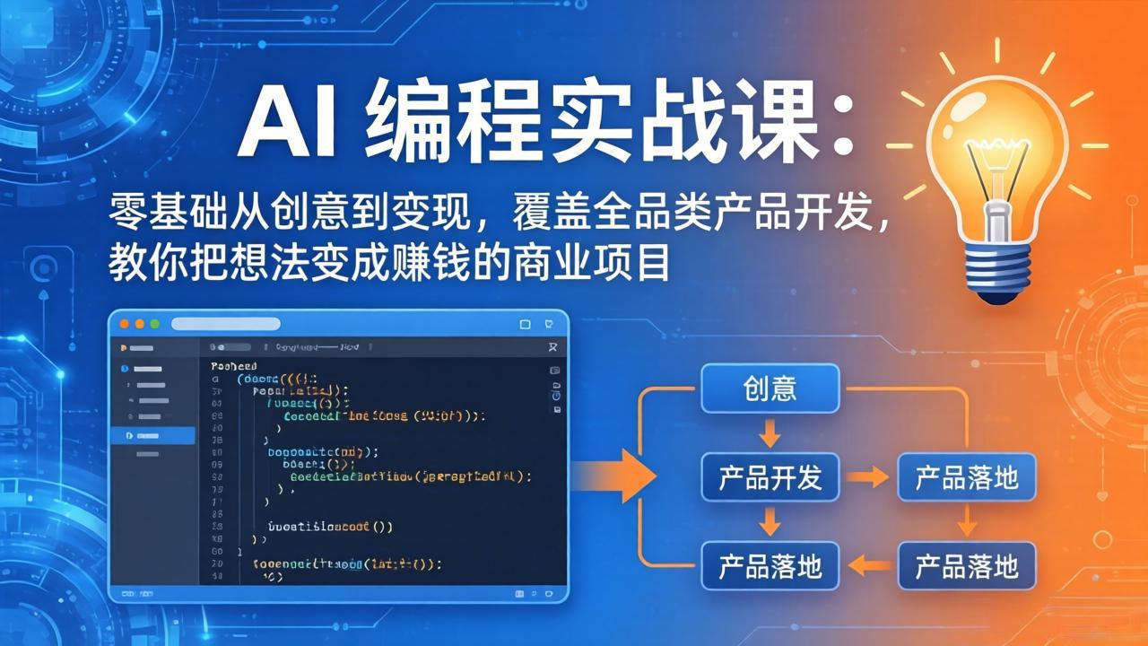 AI编程实战课-第三期-5月3更新：零基础从创意到变现，覆盖全品类产品开发，把想法变成赚钱项目-瀚洪创业网
