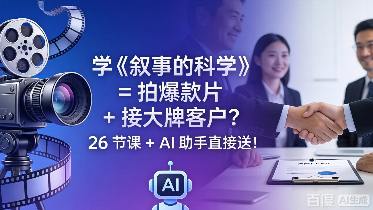 学《叙事的科学》= 拍爆款片 + 接大牌客户？26 节课 + AI 助手直接送！-瀚洪创业网