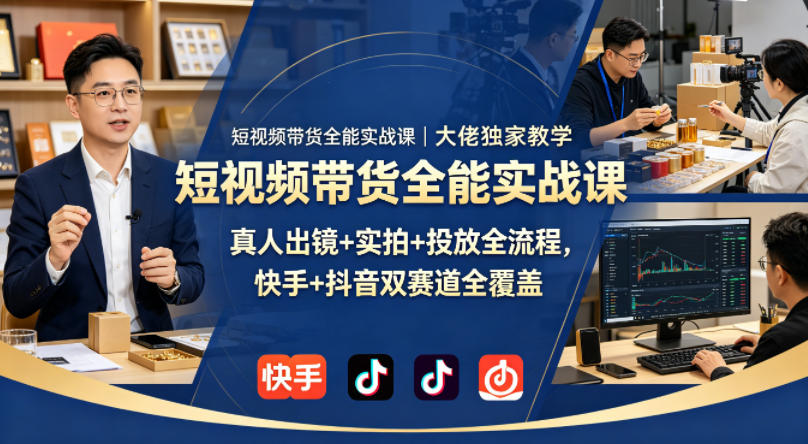 短视频带货全能实战课｜大佬独家教学，真人出镜+实拍+投放全流程，快手+抖音双赛道全覆盖-瀚洪创业网