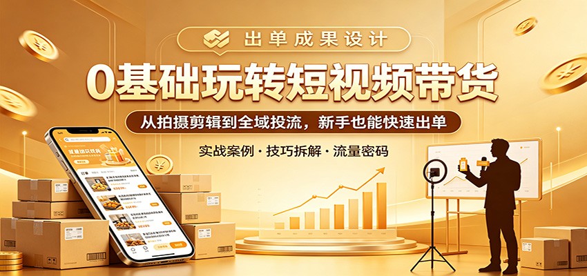 0基础玩转短视频带货：从拍摄剪辑到全域投流，新手也能快速出单-瀚洪创业网