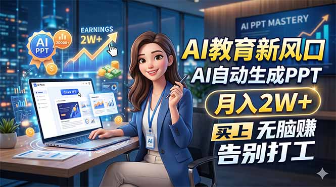 AI教育新风口，AI自动生成PPT，月入2W+，无脑赚，告别打工-瀚洪创业网