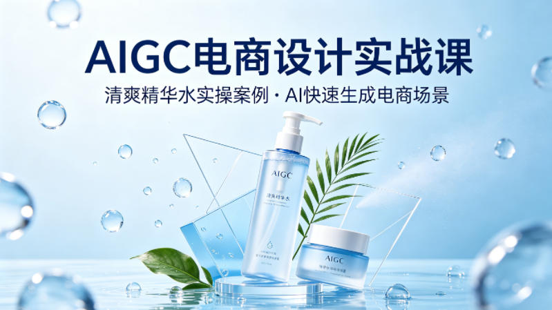 AIGC电商设计实战课，以清爽精华水为实操案例，教你用AI快速生成电商场景-瀚洪创业网