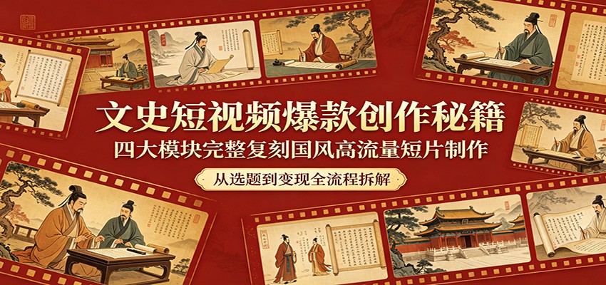 文史短视频爆款创作秘籍：四大模块完整复刻国风高流量短片制作-瀚洪创业网