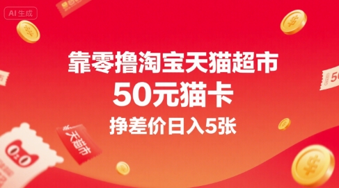 靠零撸淘宝天猫超市50元猫卡，挣差价日入5张-瀚洪创业网