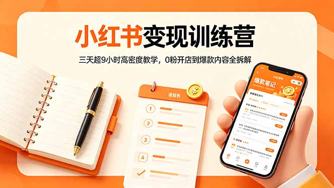 小红书变现训练营：三天超9小时高密度教学，0粉开店到爆款内容全拆解-瀚洪创业网